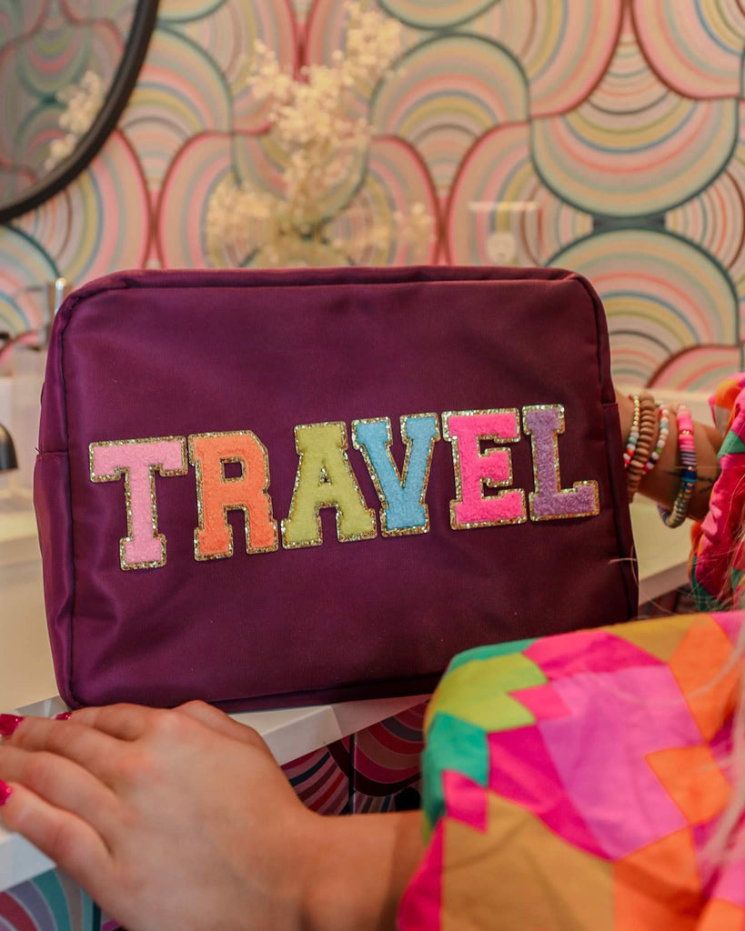 Large Purple "Travel" Patch Cosmetic Bag