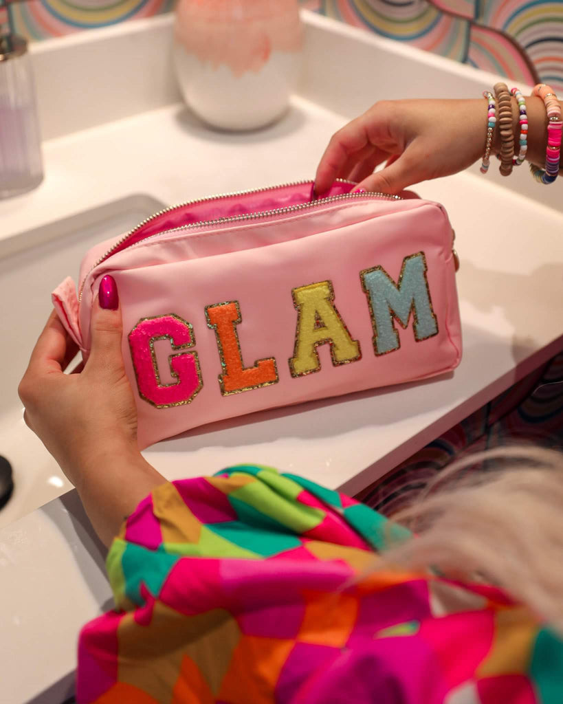 Pink "Glam" Patch Cosmetic Bag