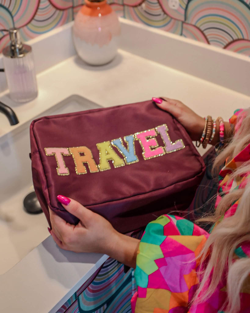 Large Purple "Travel" Patch Cosmetic Bag