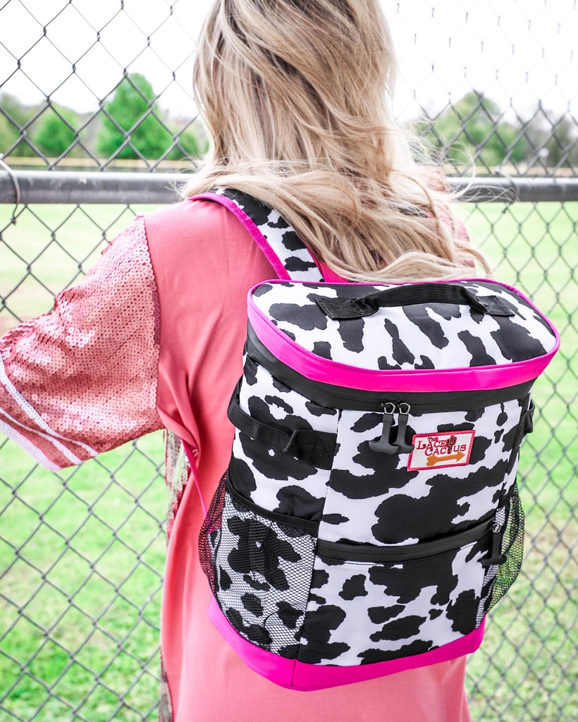 #26 Hot Pink + Cow Print Backpack Cooler Bag