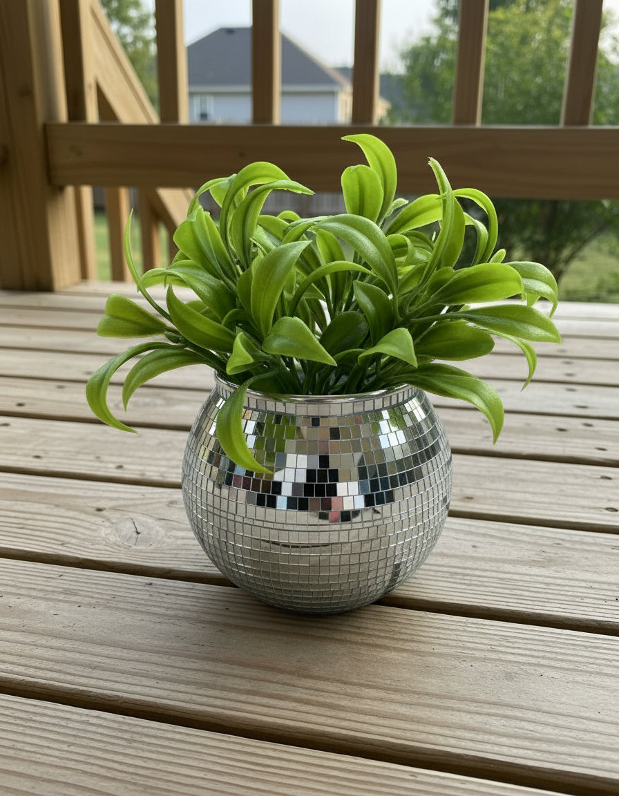 Large Silver Disco Pot Vase Planter