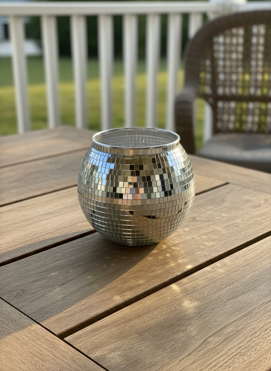 Large Silver Disco Pot Vase Planter